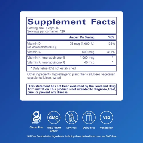 Miniatura 2 de Pure Encapsulations Synergy K - con vitamina K1, K2 y D3 - Apoya los huesos, los vasos sanguíneos, la elasticidad vascular y la utilización