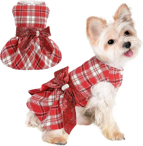 Miniatura 21 de Suéter para perro, ropa de invierno para perros pequeños, niño y niña, vestido de otoño para perrito, forro polar cálido, chihuahua, Yorkie, Tartán