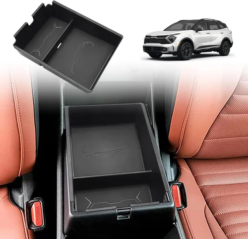 TripleAliners para Sportage 2023 2024 2025 2026 Organizador de Consola Central con Borde de Cuero Caja de Almacenamiento Compatible con Accesorios