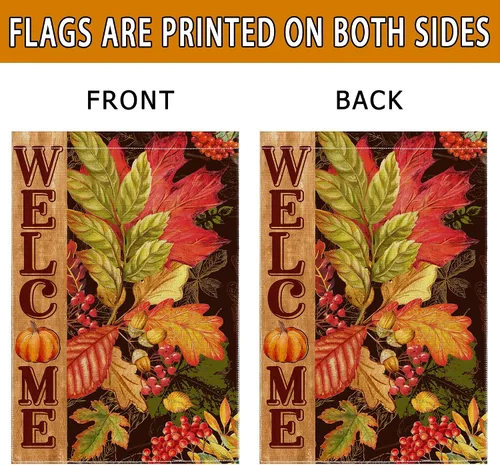 Miniatura 6 de Hexagram Bandera de jardín de otoño, banderas de jardín de otoño para exteriores, 12 x 18 pulgadas, doble cara, bandera de otoño para patio, bandera