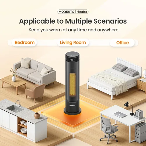 Miniatura 7 de MORENTO Calentador de espacio para uso en interiores, calor rápido de cerámica de 1500 W, calentador eléctrico para habitación grande con control