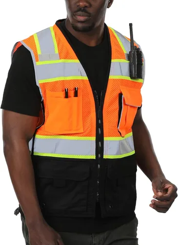 sesafety Chaleco de seguridad con 9 bolsillos, chaleco reflectante de alta visibilidad, chaleco de seguridad, chaleco de trabajo para hombre,