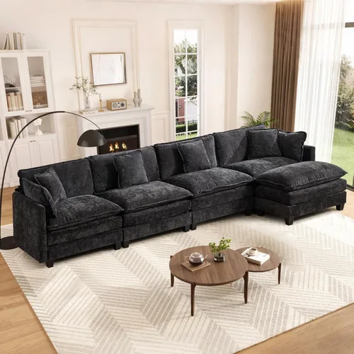Miniatura 84 de Sofá seccional modular convertible de 76.7", sofás de dos plazas de chenilla con asiento profundo y cojines tipo loveseat para sala de estar, Beige