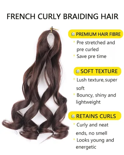 Miniatura 2 de Cabello rizado francés trenzado de 10 pulgadas, color 4, cabello rizado preestirado, 8 paquetes de trenzas de ganchillo de rizo francés para trenzas