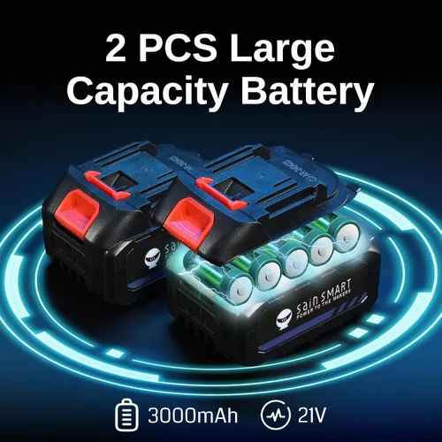 Miniatura 2 de SainSmart Mini motosierra eléctrica portátil inalámbrica de 6 pulgadas, súper sierra de mano con 2 baterías de 3000 mAh, gafas y guantes, para poda