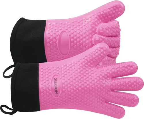 Miniatura 22 de GEEKHOM Guantes de Barbacoa Resistentes al Calor Manoplas de Horno - Guantes de Silicona para Parrilla con Protección de Brazo de 13.7" - Agarrador