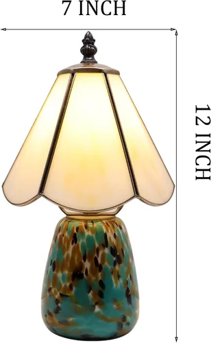 Miniatura 2 de Tiffany Style Stained Glass Table Lamp 12 Inch - Milky White Mushroom Lamp, 7X7X12 Inch,Mini Night Light, Glass Base, Accent Light,E12 Bulb