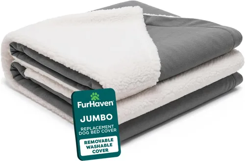 Cama Furhaven de sherpa y gamuza acogedora - Funda de repuesto para cama de perro, color gris, 44 pulgadas Lana de cordero sintética y gamuza gris