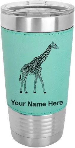 Miniatura 20 de LaserGram Vaso aislado al vacío de 20 onzas, jirafa, grabado personalizado incluido (piel sintética, estilo béisbol)