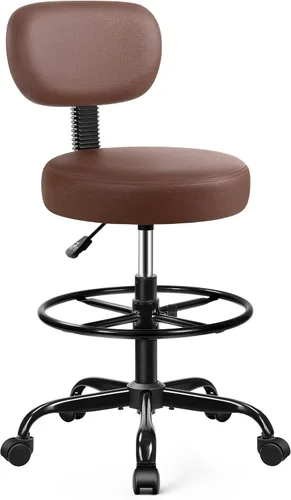Miniatura 14 de Brick Attic Silla de dibujo con respaldo, taburete ajustable con ruedas, taburete giratorio de piel sintética para oficina, spa, estudio, mostrador