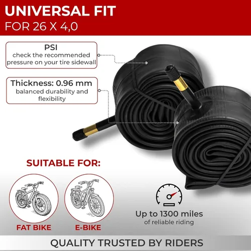 Miniatura 2 de Fincci Par de tubos interiores de bicicleta de neumático grueso de 26 x 3.5-4.0 – E-Bike de 26 pulgadas con SV de 1.890 in para neumáticos y ruedas
