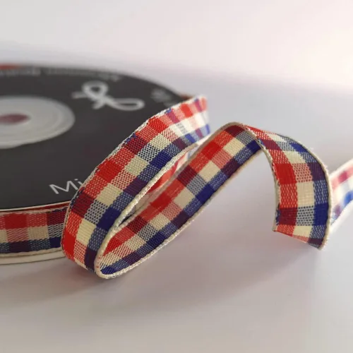 Miniatura 4 de Cinta a cuadros de guinga – 25 yardas, rojo y azul (3/8 pulgadas) para decoración de Navidad y embalaje de regalo