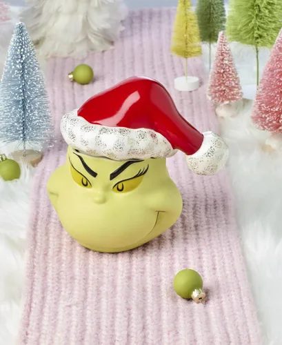 Miniatura 3 de Lenox 896338 Tarro de dulces cubierto con texto en inglés "Merry Grinchmas", decoración navideña y festiva