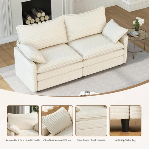 Miniatura 5 de Vesgantti 74" Cloud Couch for Living Room, 2 Seaters Deep Seat Sectional Modular Sofa, Double Cushion Corduroy Small Sofas Living Room Couches for