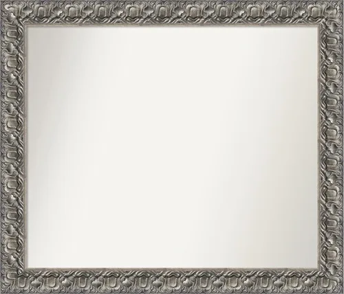Miniatura 205 de Amanti Art Espejo de baño plateado para sobre fregadero, 26 x 26 pulgadas, espejo cuadrado de níquel pulido, marco de madera tradicional mediano, se