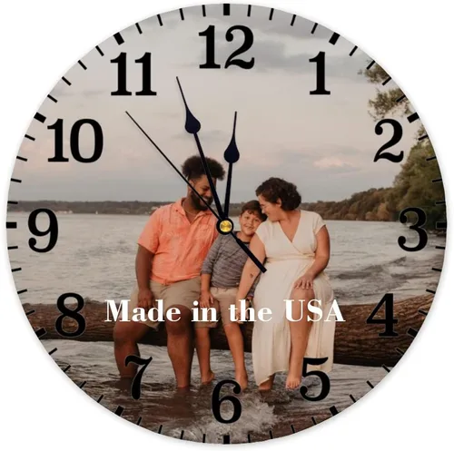 Miniatura 10 de Reloj de madera redondo personalizado para colgar con foto, imagen, texto, logotipo, regalo para familiares, amigos, granja, arte de pared, rústico