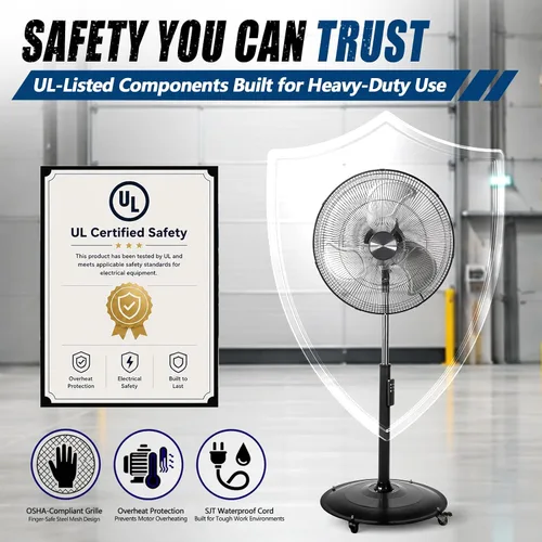 Miniatura 7 de Ventilador de pedestal con motor de CC de 18 pulgadas, ventilador oscilante de alta velocidad de 4900 CFM, control remoto, ventilador de pie