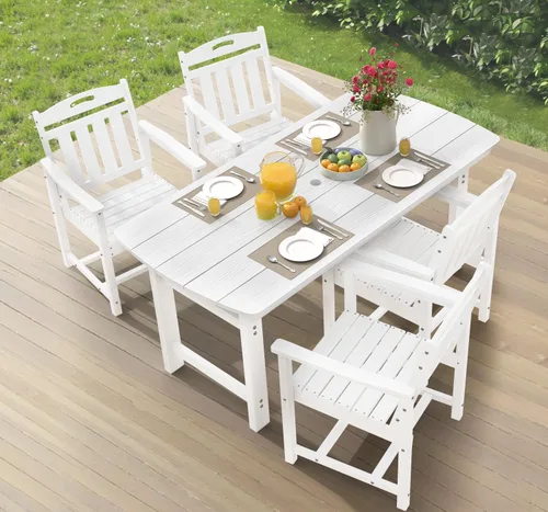 Miniatura 21 de Ciokea Silla de comedor para patio al aire libre, sillas de porche de gran tamaño de HDPE con asiento ancho, muebles de exterior duraderos para todo