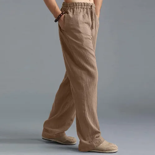 Miniatura 6 de Shiyingl Men's Sweatpants Casual Loose Fit Wide Leg Linen Pants Comfy Stretch Tech Pant Full Length Trouser with Drawstring