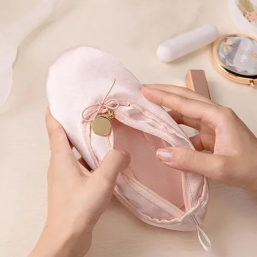 Miniatura 4 de Bolsa de maquillaje de viaje personalizada para niñas, bolsa de cosméticos estilo zapato de ballet rosa personalizada, bolsa de maquillaje