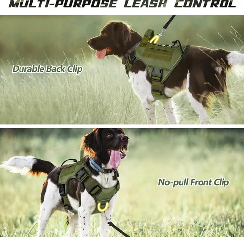 Miniatura 3 de WINGOIN Arnés táctico para perros extragrandes, arnés resistente sin tirones con asa, ajustable, reflectante, militar, K9, chaleco para perros Verde
