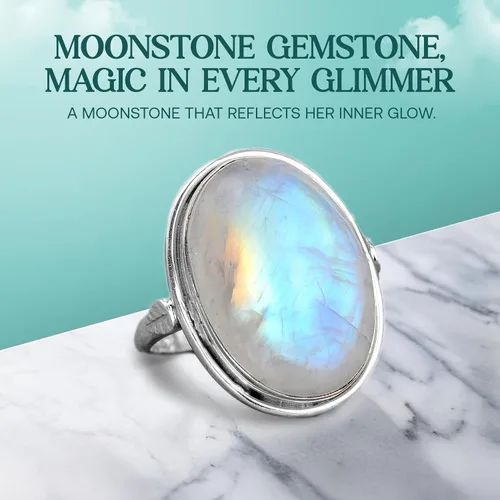 Miniatura 3 de Anillo de plata de ley Boho-Magic con piedra lunar para mujer Joyería boho con piedra preciosa ovalada Anillo de piedra lunar arcoíris Regalo
