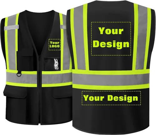 Miniatura 22 de Chaleco de seguridad personalizable con logotipo con 5 bolsillos y cremallera reflectante de alta visibilidad clase 2 ropa de trabajo al aire libre