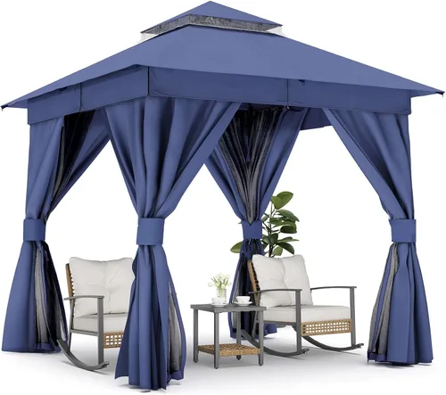 Miniatura 9 de LAUSAINT HOME Cenador para exteriores de 8 x 8 pies, marco de metal, toldo resistente para patio, refugio con techo doble, mosquiteras y pantallas
