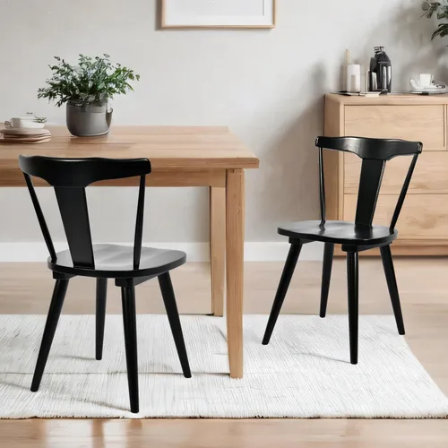 DUHOME Juego de 2 sillas de comedor de madera negra, sillas de comedor Wishbone de mediados de siglo, sillas de cocina y comedor de madera de roble