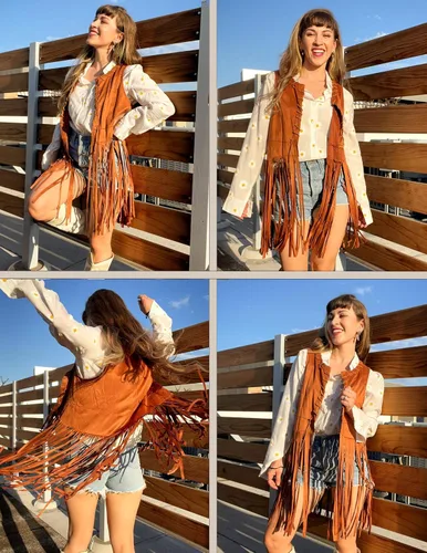 Miniatura 3 de HOTOUCH Women Fringe Vest 70s Hippie Costume Faux Suede Sleeveless Tassels Cardigan Cowgirl Western Tops