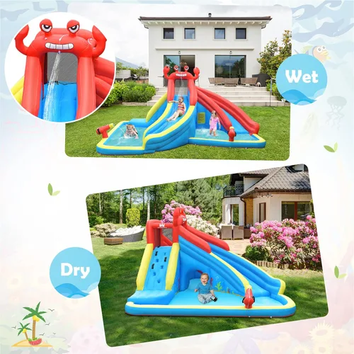 Miniatura 6 de BOUNTECH - Tobogán acuático inflable, parque acuático 7 en 1 para niños y adultos, diversión al aire libre con doble tobogán largo, soplador de 950