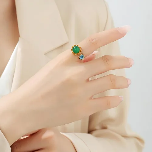 Miniatura 4 de Anillos de jade de loto chino para mujer, anillo étnico ajustable de apertura, Esmalte, No