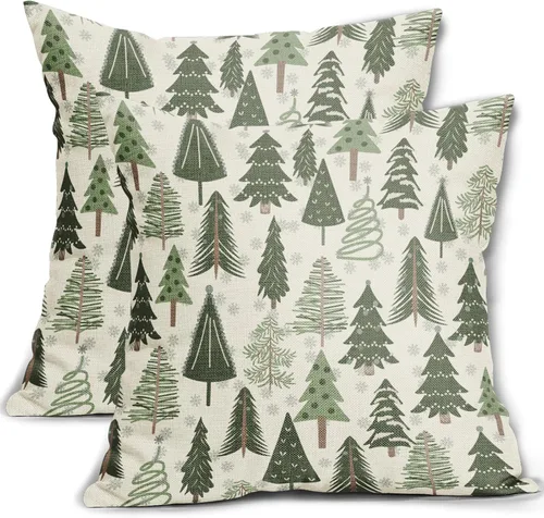 Miniatura 13 de Fundas de almohada florales de invierno 12x20 pulgadas - Juego de 2, estampado de flores de acuarela verde con hojas, temática rústica, fundas Árbol