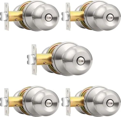 Miniatura 33 de Probrico Cerraduras de puerta de privacidad estilo bola redonda, pomos de puerta interiores negro mate para dormitorio y baño, pomos de puerta sin