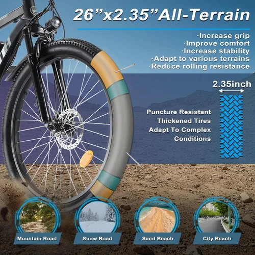Miniatura 5 de ZNH Bicicleta eléctrica para adultos, bicicleta de montaña eléctrica de 26 pulgadas, motor sin escobillas de 1000 W, 23+MPH y batería extraíble