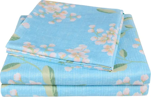 Miniatura 55 de JSD Juego de sábanas con estampado floral azul, tamaño Queen, 4 piezas, sábanas de microfibra con patrón suave, bolsillo extra profundo Sakura