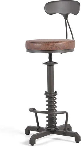 LOKKHAN American Antique Steampunk Taburete de bar con respaldos de 24.41 a 28.35 pulgadas, taburete giratorio ajustable industrial vintage para el