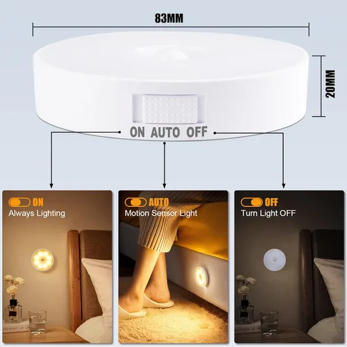 Miniatura 2 de Paquete de 3 luces con sensor de movimiento, 8 LED de luz nocturna recargable, con cable USB y parche magnético, 3 modos, luz de pared segura Blanco