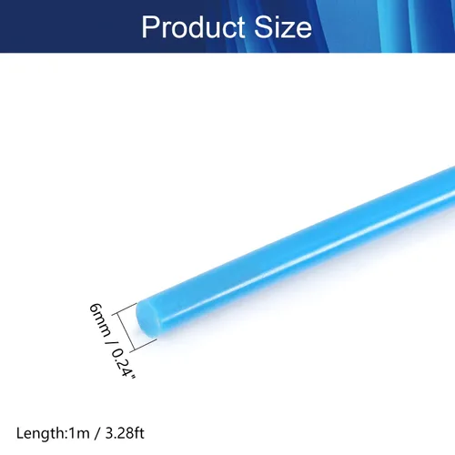 Miniatura 2 de Aicosineg Varilla redonda de plástico de polioximetileno barras de ingeniería sólido POM Stick azul 0.24 x 39.37 pulgadas (D x L) 1 unidad