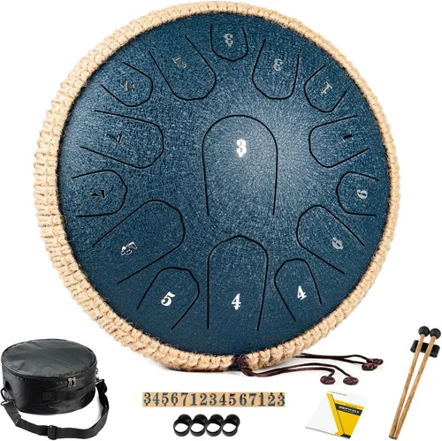 Miniatura 8 de HOPWELL Tambor de Lengua de Acero - 13 Pulgadas 15 Notas Tambor de Lengua - Tambor Handpan con Libro de Música, Mazos para Tambores Handpan y Bolsa