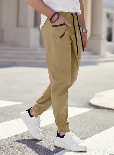 Miniatura 8 de JMIERR Pantalones deportivos de moda para hombre, pantalones cargo de sarga de algodón casuales con cordón