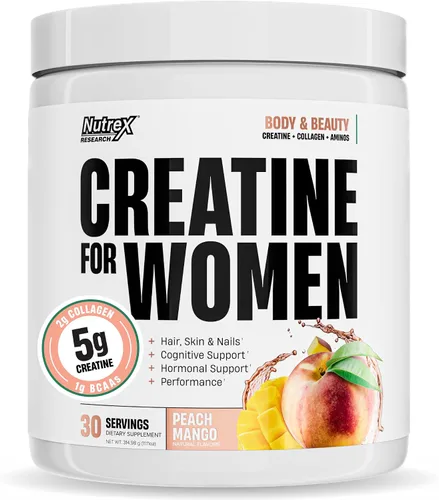Nutrex Research - Creatina para mujer Booty & Beauty - Peach Mango | 0.18 oz de creatina, 0.17 oz de colágeno, BCAA y ácido hialurónico para