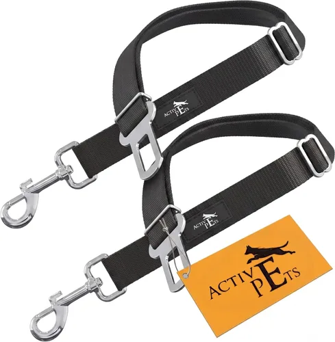 Miniatura 6 de Active Pets Cinturón de seguridad de coche negro para perros, se fija al arnés y al collar, sistema de retención de viaje ajustable de 18 a 24