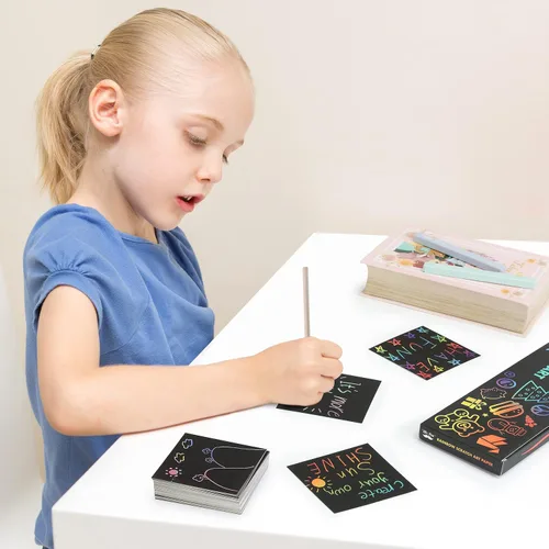 Miniatura 9 de Mr. Pen - Arte para rascar para niños con lápiz capacitivo de madera, 125 piezas, papel para rascar arco iris, papel de arte para rascar