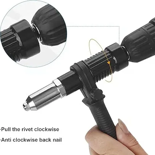 Miniatura 5 de Kit de adaptador de pistola remachadora eléctrica profesional, adaptador de taladro de tuerca de remache eléctrica de acero aleado, convierte tus