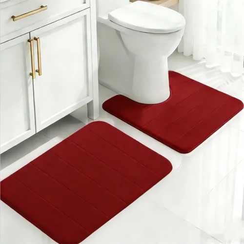 Miniatura 17 de Juego de 2 alfombras de baño de espuma viscoelástica, súper suaves, absorbentes, de secado rápido, alfombras de baño de espuma viscoelástica