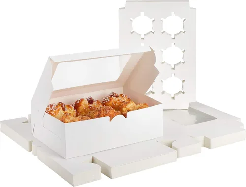 Miniatura 8 de EUSOAR Cajas para magdalenas, 4 unidades, 50 recipientes para magdalenas, cajas para magdalenas con ventana de inserción y exhibición, portador