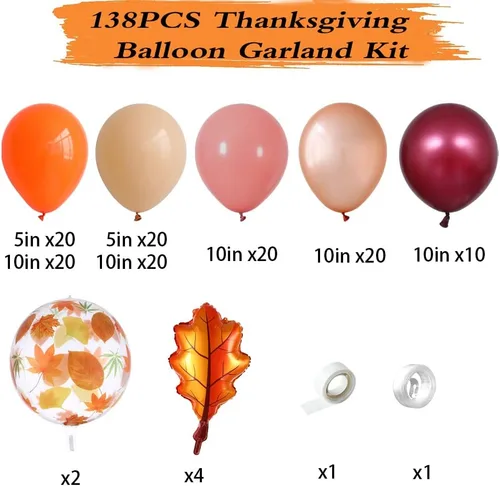Miniatura 2 de Kit de arco de guirnalda de globos de Acción de Gracias de otoño, 138 unidades, globos de color naranja, rubor, borgoña, oro rosa, globos con hojas