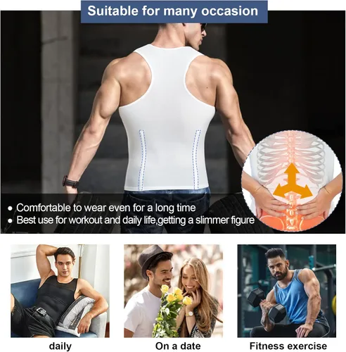 Miniatura 5 de Camisas de compresión para hombre, faja moldeadora de pecho, control de abdomen, moldeador de cuerpo, camiseta interior adelgazante, chaleco