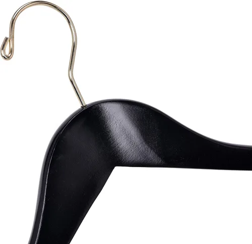 Miniatura 8 de Perchas de madera negra semicurvadas de calidad, paquete de 80 perchas de madera maciza con acabado liso con gancho giratorio, chaqueta, pantalón